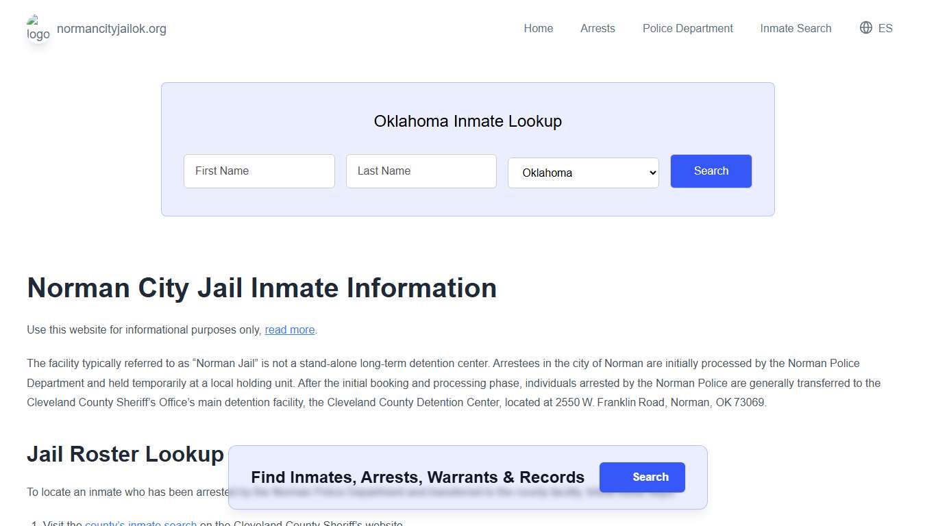 Norman Jail, OK Inmate Roster, Municipal Jail Info